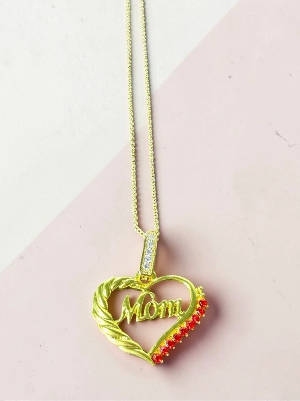 Stunning Ruby Simulated Mom Necklace
